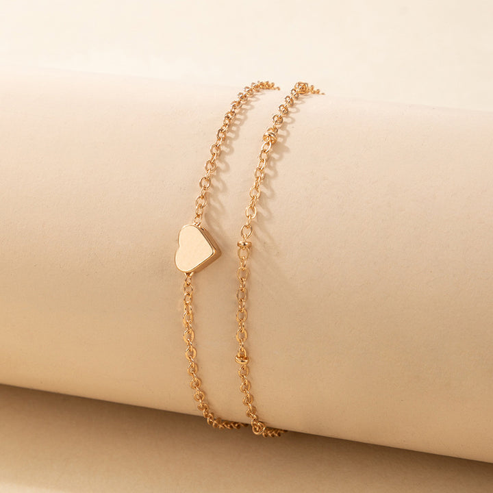 Simple Heart Charm Layered Anklet