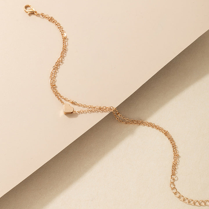 Simple Heart Charm Layered Anklet