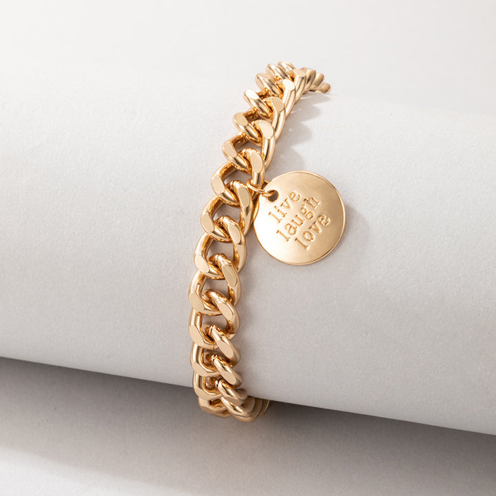 Live Laugh Love' Round Charm Cuban Anklet