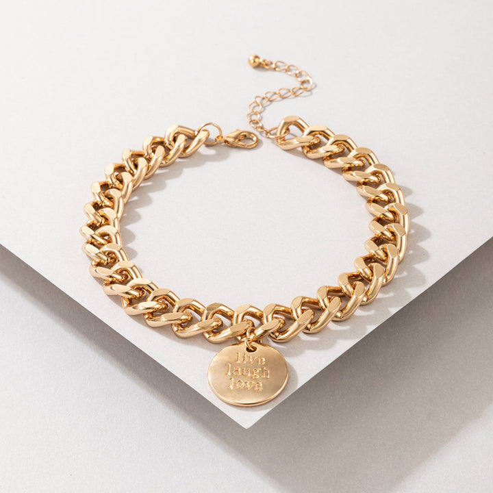 Live Laugh Love' Round Charm Cuban Anklet
