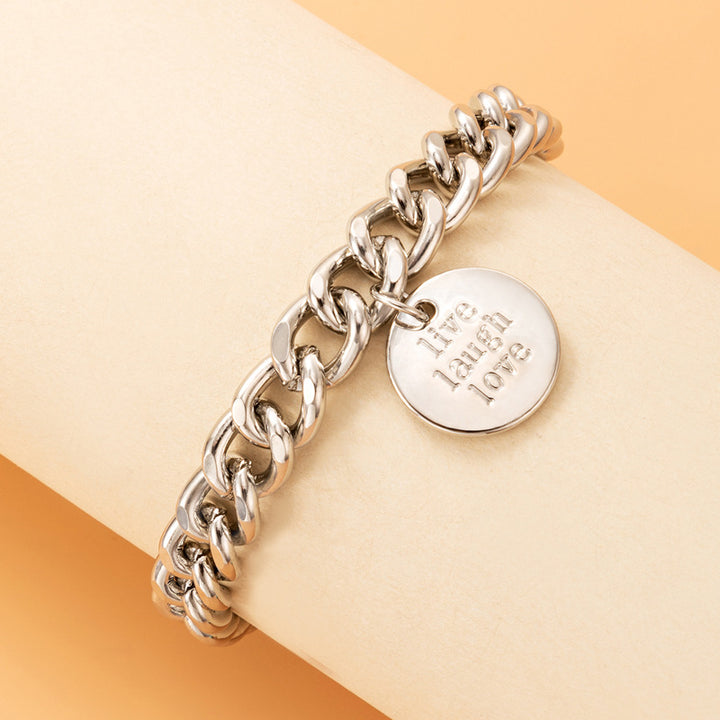 Live Laugh Love' Round Charm Cuban Anklet