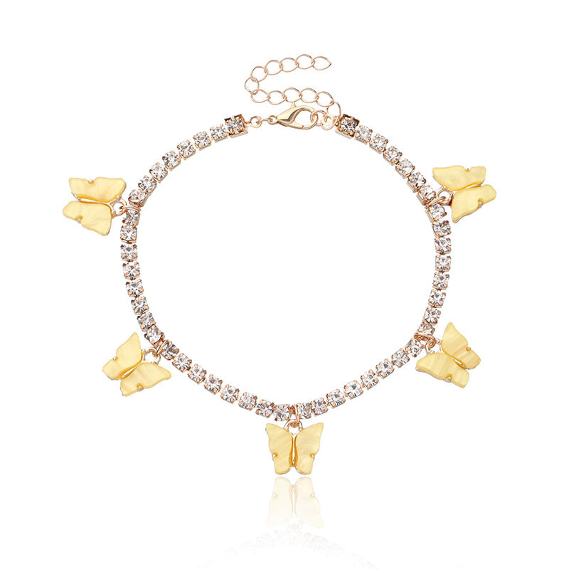 Colorful Butterfly Charm Tennis Chain Anklet