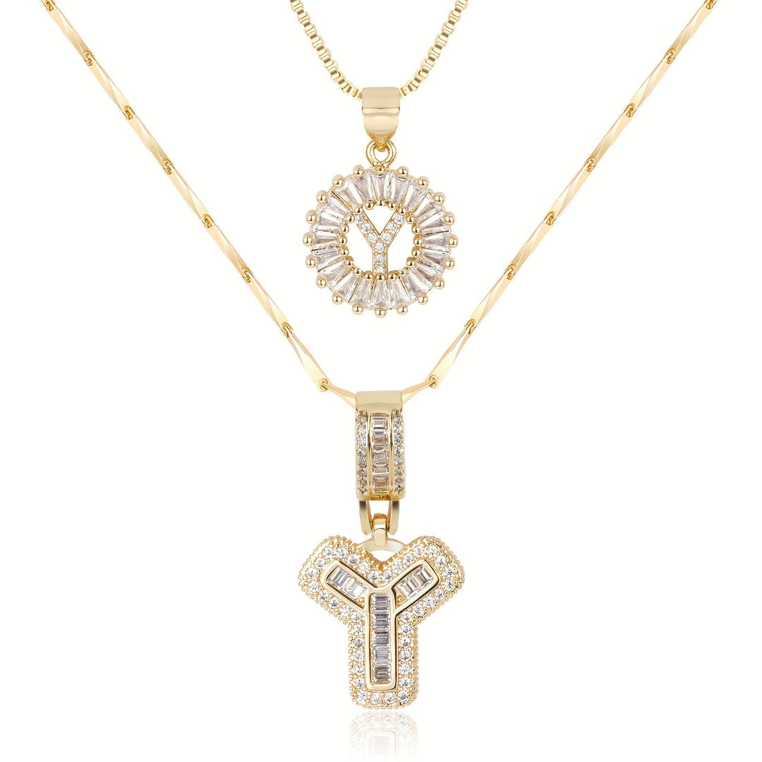 2pc 14k Diamond Letter Initial Necklaces