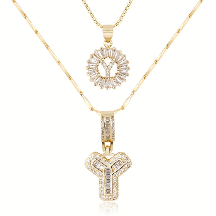 2pc 14k Diamond Letter Initial Necklaces