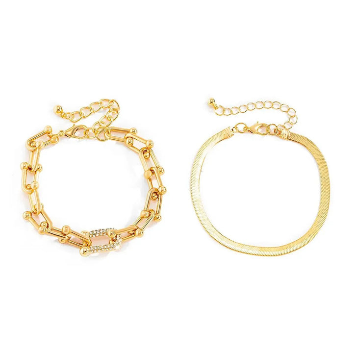 2pc Statement Chain Lock & Herringbone Bracelet