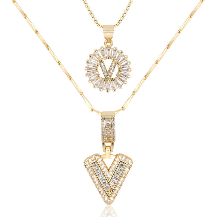 2pc 14k Diamond Letter Initial Necklaces