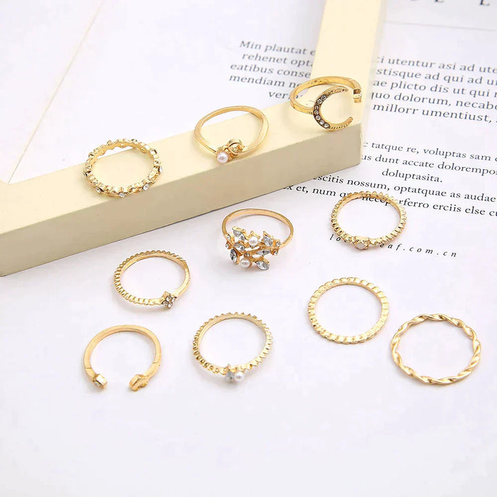 10 PACK BOHEMIAN SILVER & GOLD PLATED RINGS