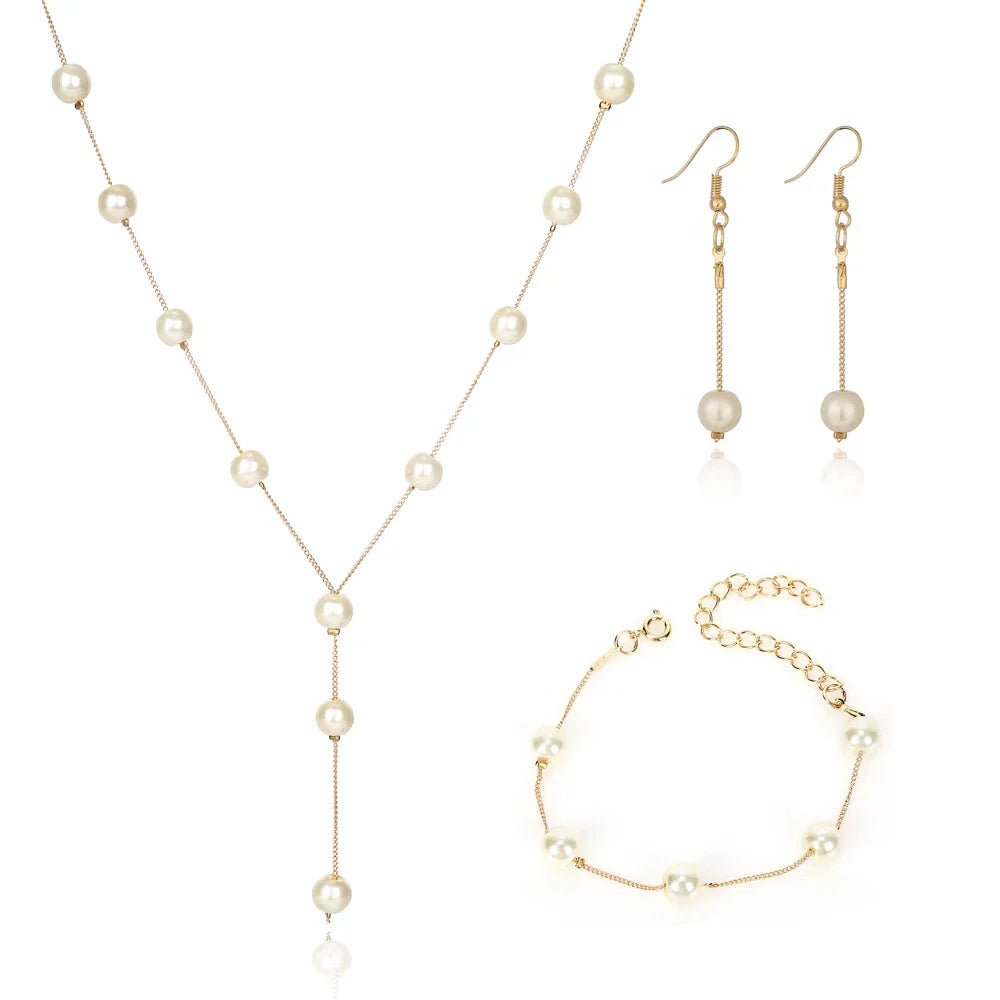 Three Piece Elegant Pearl Set in Gold