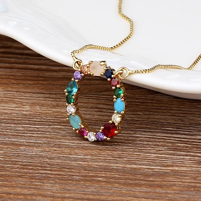 Necklace with Initials and Gemstones in 18K Gold Plating