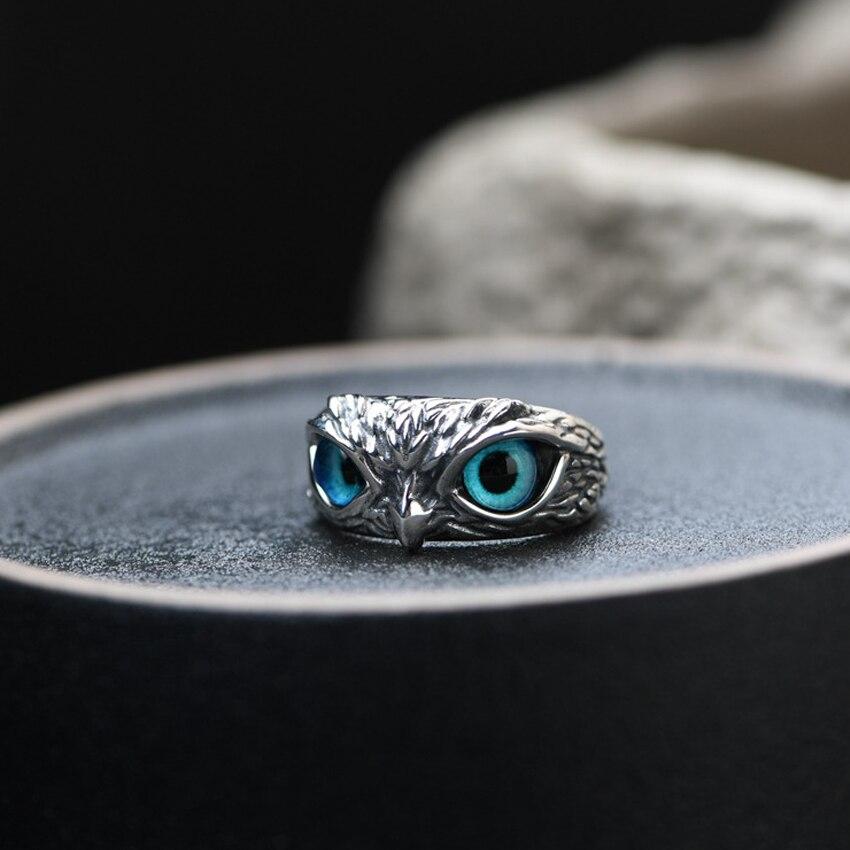 Adjustable Owl of Good Luck Ring in Silver and Opal