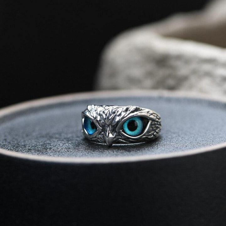Adjustable Owl of Good Luck Ring in Silver and Opal