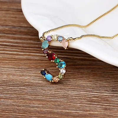 Necklace with Initials and Gemstones in 18K Gold Plating