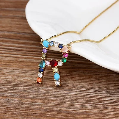 Necklace with Initials and Gemstones in 18K Gold Plating