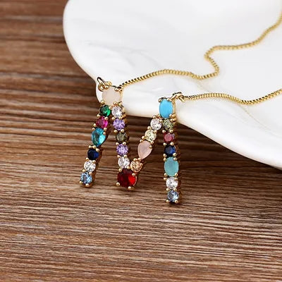 Necklace with Initials and Gemstones in 18K Gold Plating