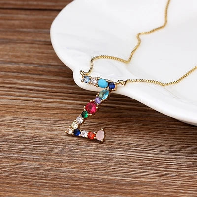 Necklace with Initials and Gemstones in 18K Gold Plating