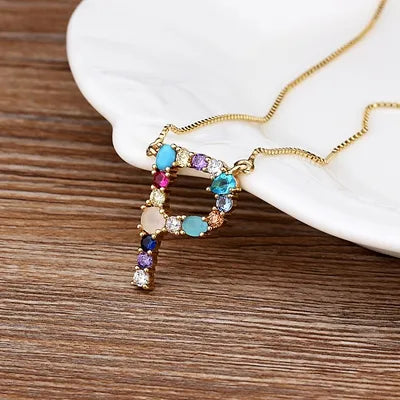 Necklace with Initials and Gemstones in 18K Gold Plating