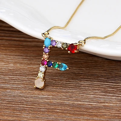 Necklace with Initials and Gemstones in 18K Gold Plating