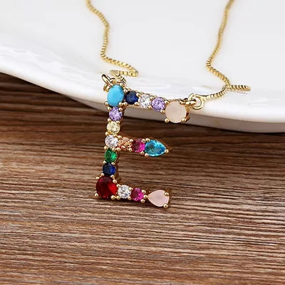 Necklace with Initials and Gemstones in 18K Gold Plating