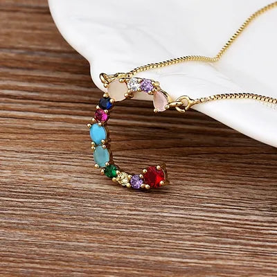 Necklace with Initials and Gemstones in 18K Gold Plating