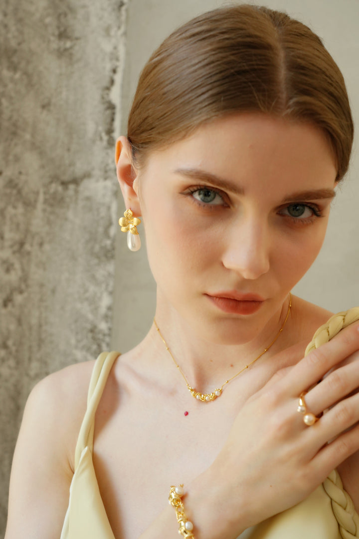 Jasmine Floral Pearl Drop Earrings