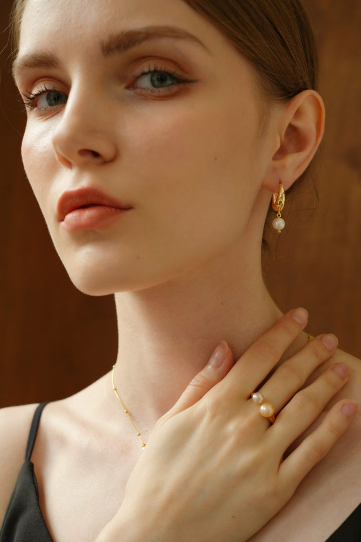 Gold Huggie Pearl  Earrings