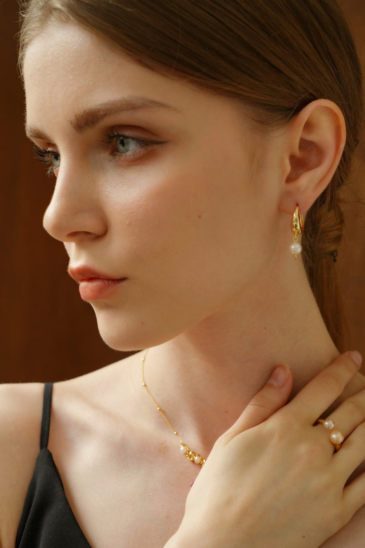 Gold Huggie Pearl  Earrings
