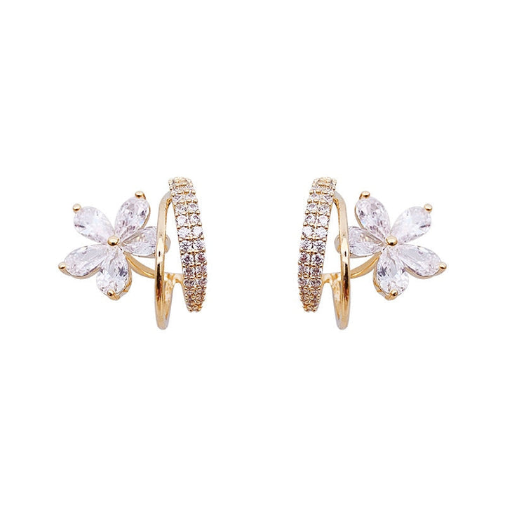 Floral Zirconia Earrings in Gold