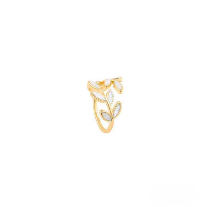 White Opal Leaf Adjustable Ring in Gold