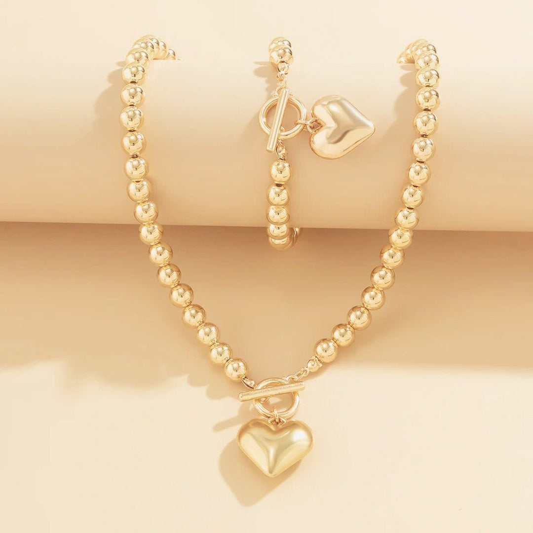 Beaded Heart Pendant Bracelet and Necklace Set