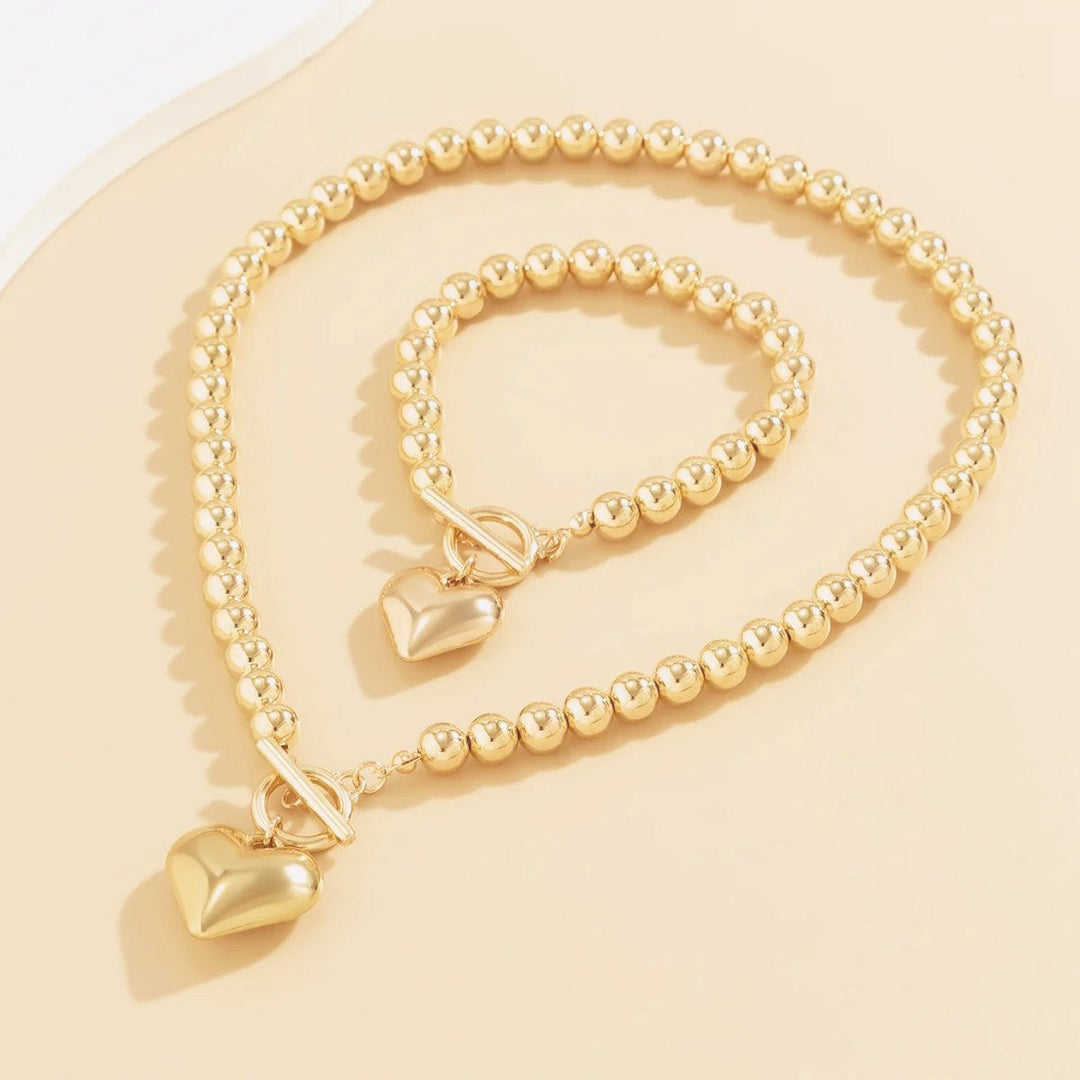 Beaded Heart Pendant Bracelet and Necklace Set