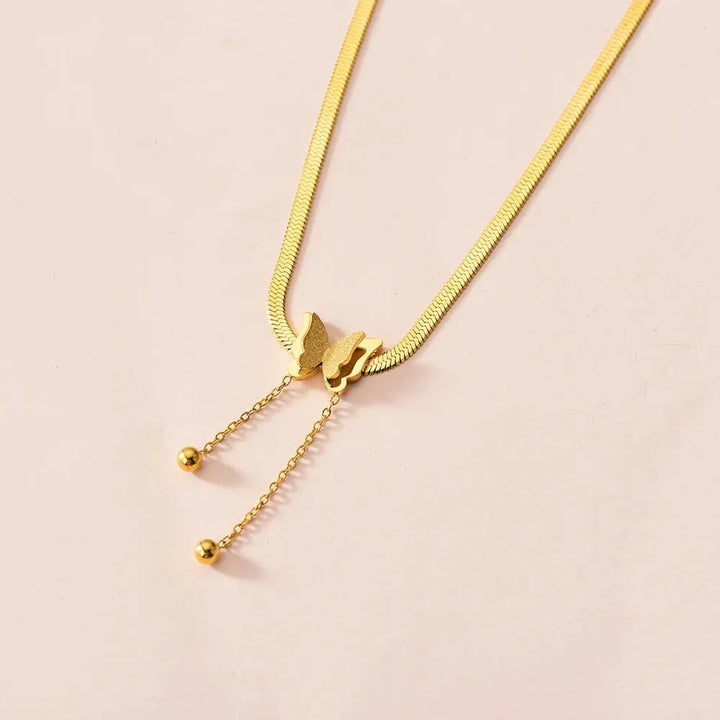 Dainty Herringbone Butterfly Dangle Necklace