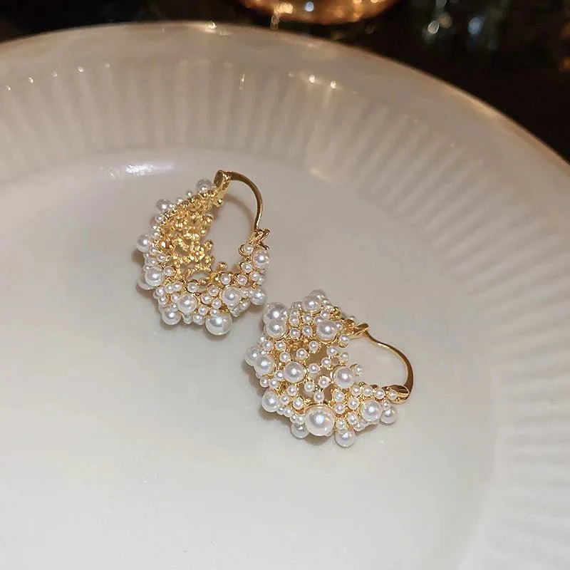 Dainty Statement Pearl Hoop Earrings