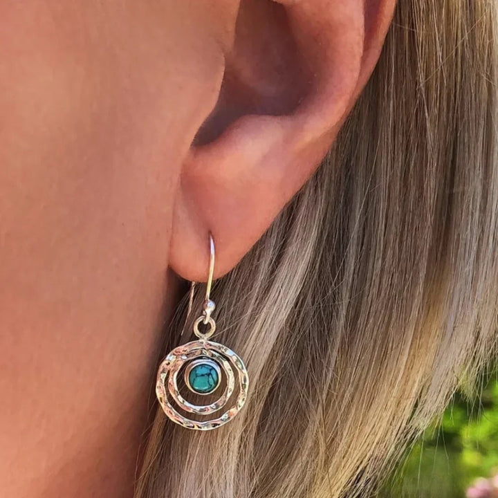 Boho Saturn Earrings with Turquoise Stone in Silver and Gold