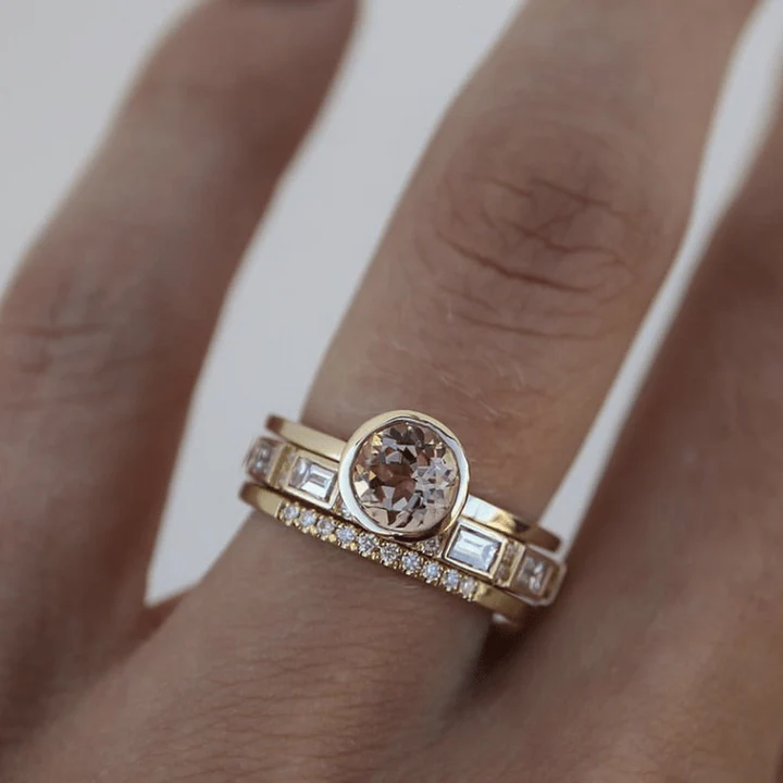 Inlaid Crystal Ring in Vintage Gold