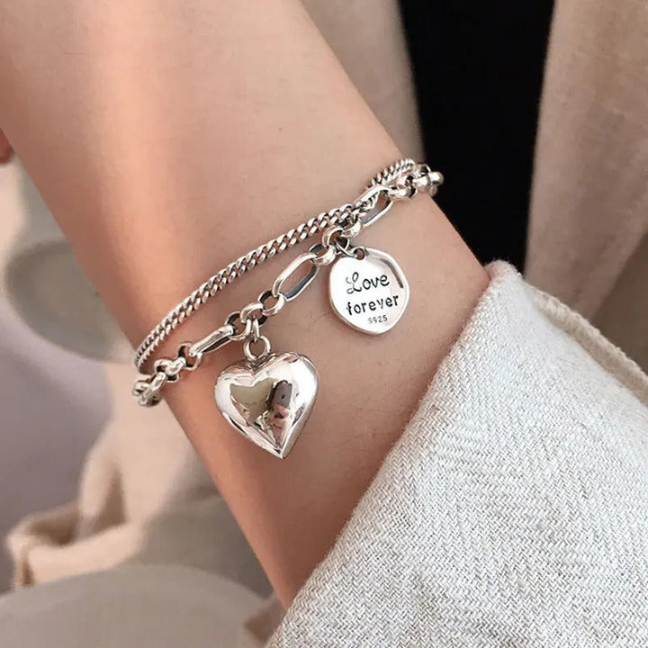 925 Silver Bracelet with 'Love Forever' Engraving + 2 Free Charms