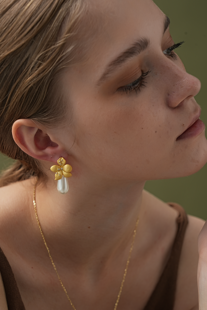 Jasmine Floral Pearl Drop Earrings