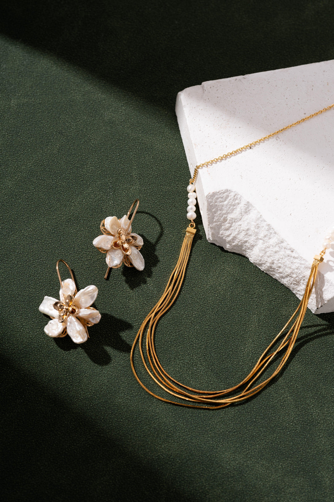 Calithra  Gold Pearl Beaded Necklace