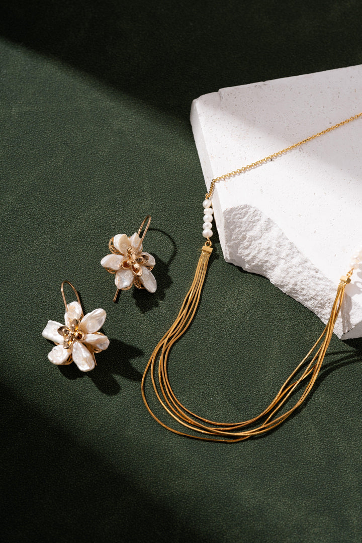 Calithra  Gold Pearl Beaded Necklace