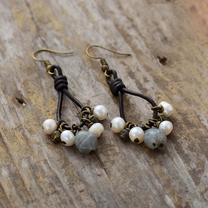 Vintage Pearl Labradorite Earrings
