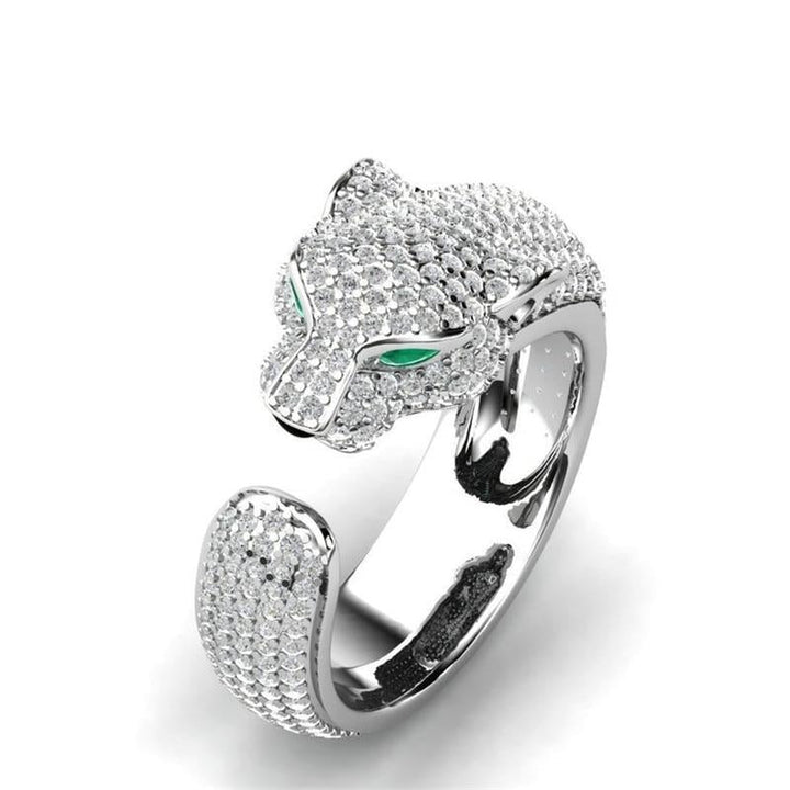 Adjustable Jaguar Ring in Silver and Rose Gold with Green Zirconia Eyes